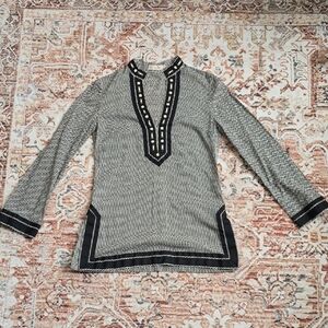 Tory Burch 100% Cotton Black and White Beaded Tunic Top Size 2